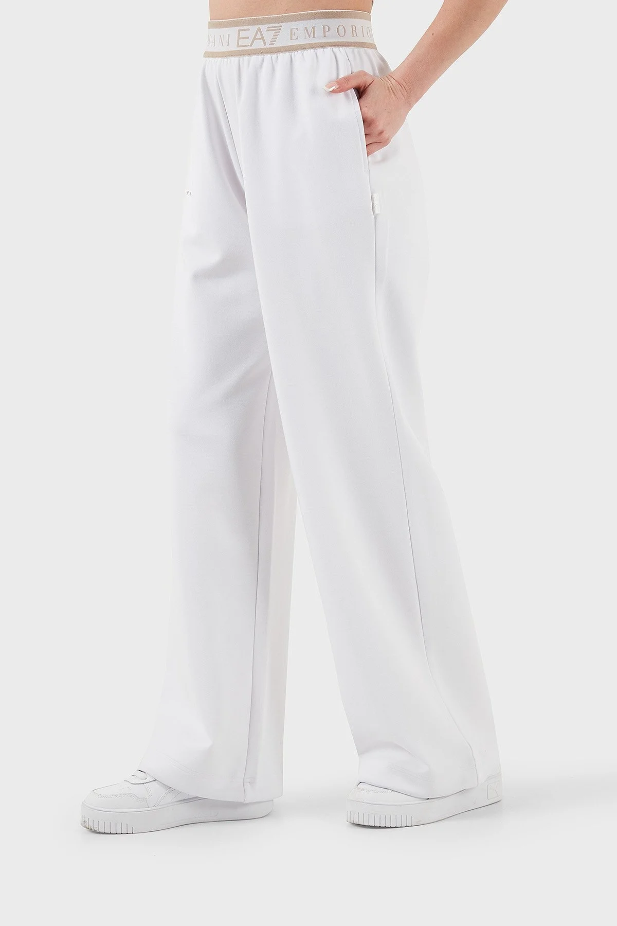 EA7 Wide Leg Yüksek Bel Bol Paça Logolu Bayan Pantolon 7W000281 AF12501 U0002 BEYAZ - 4