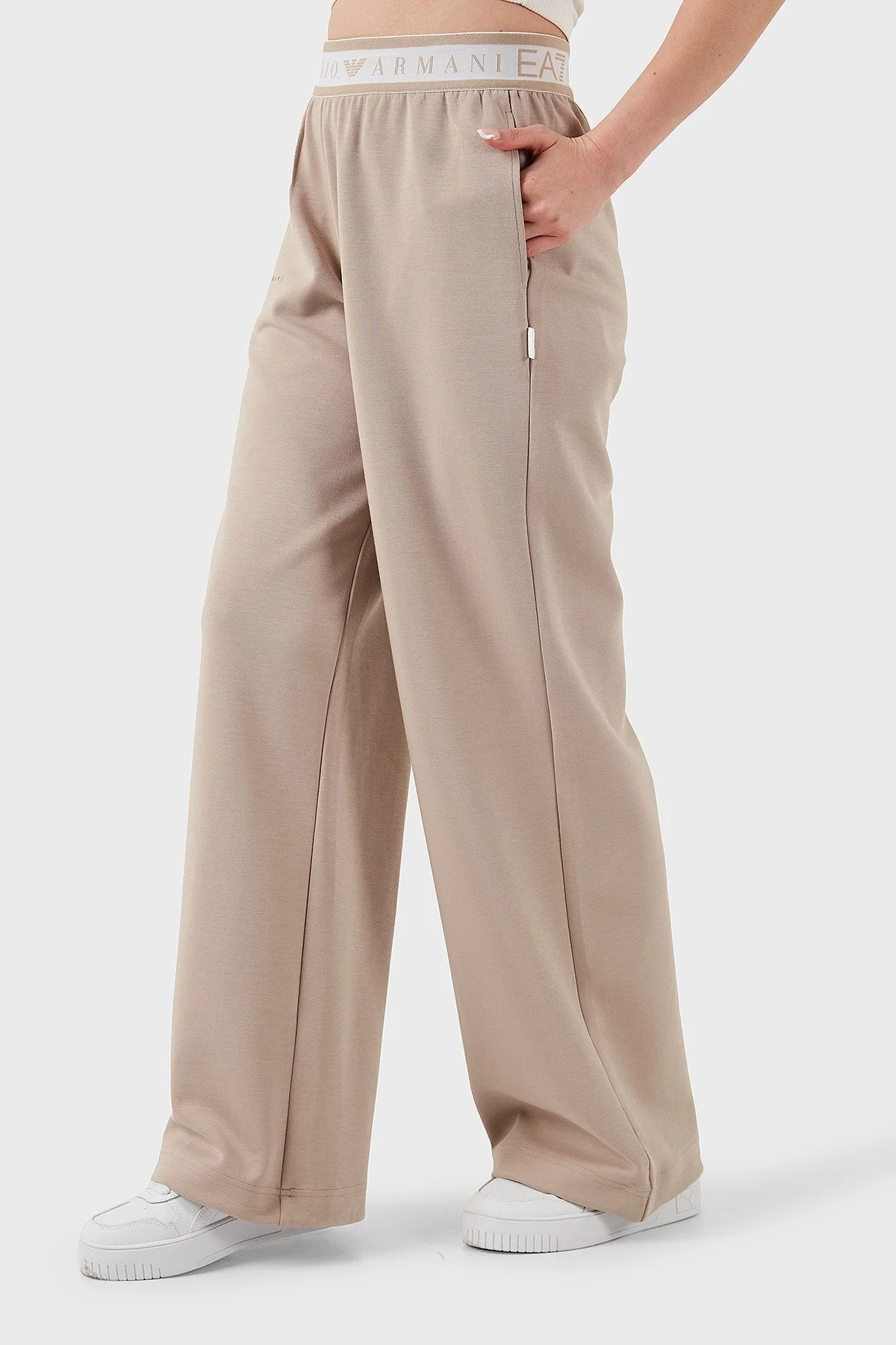 EA7 Wide Leg Yüksek Bel Bol Paça Logolu Bayan Pantolon 7W000281 AF12501 U6155 BEJ - 4