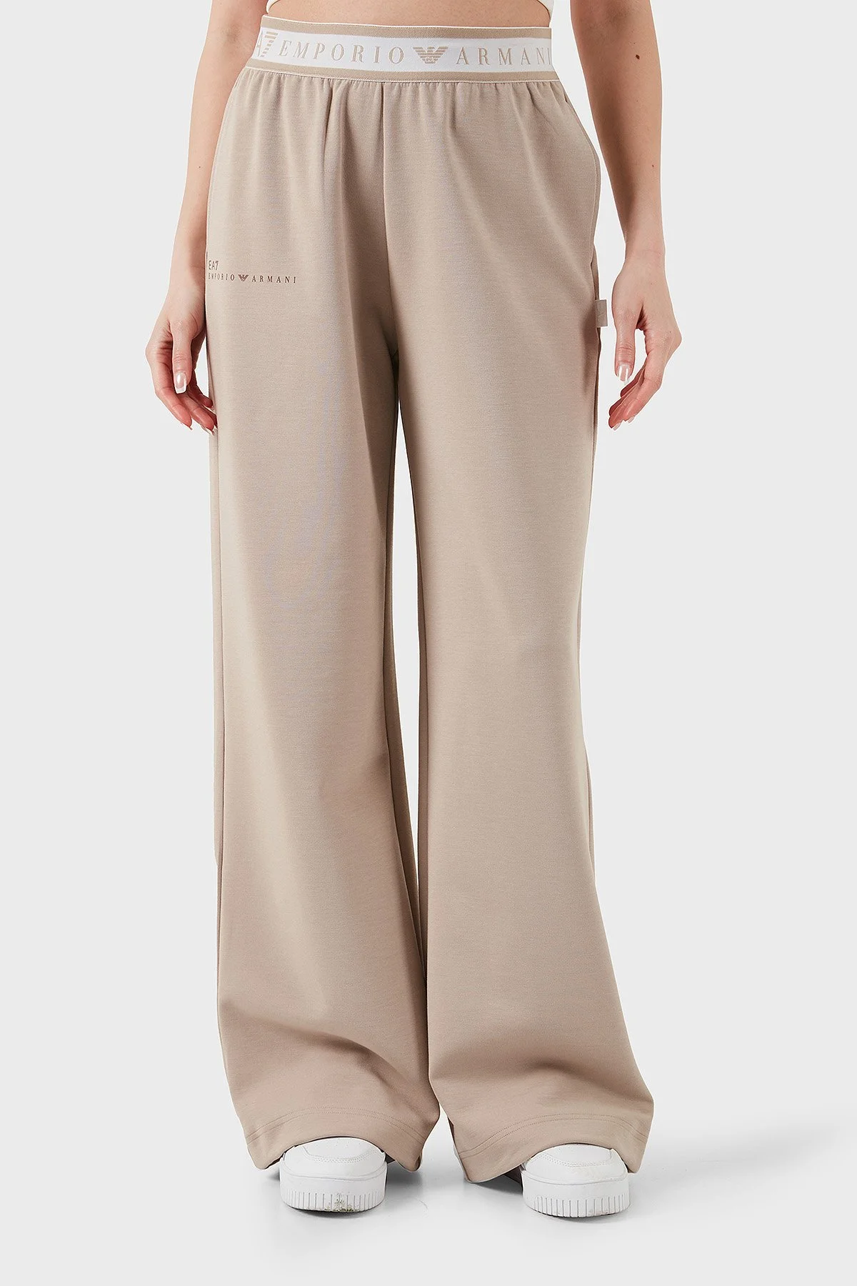 EA7 Wide Leg Yüksek Bel Bol Paça Logolu Kadın Pantolon 7W000281 AF12501 U6155 BEJ - 1