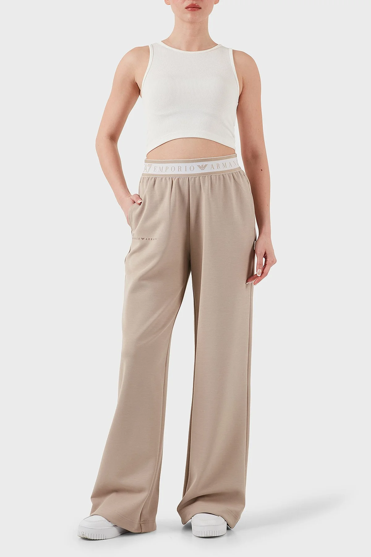 EA7 Wide Leg Yüksek Bel Bol Paça Logolu Kadın Pantolon 7W000281 AF12501 U6155 BEJ - 3