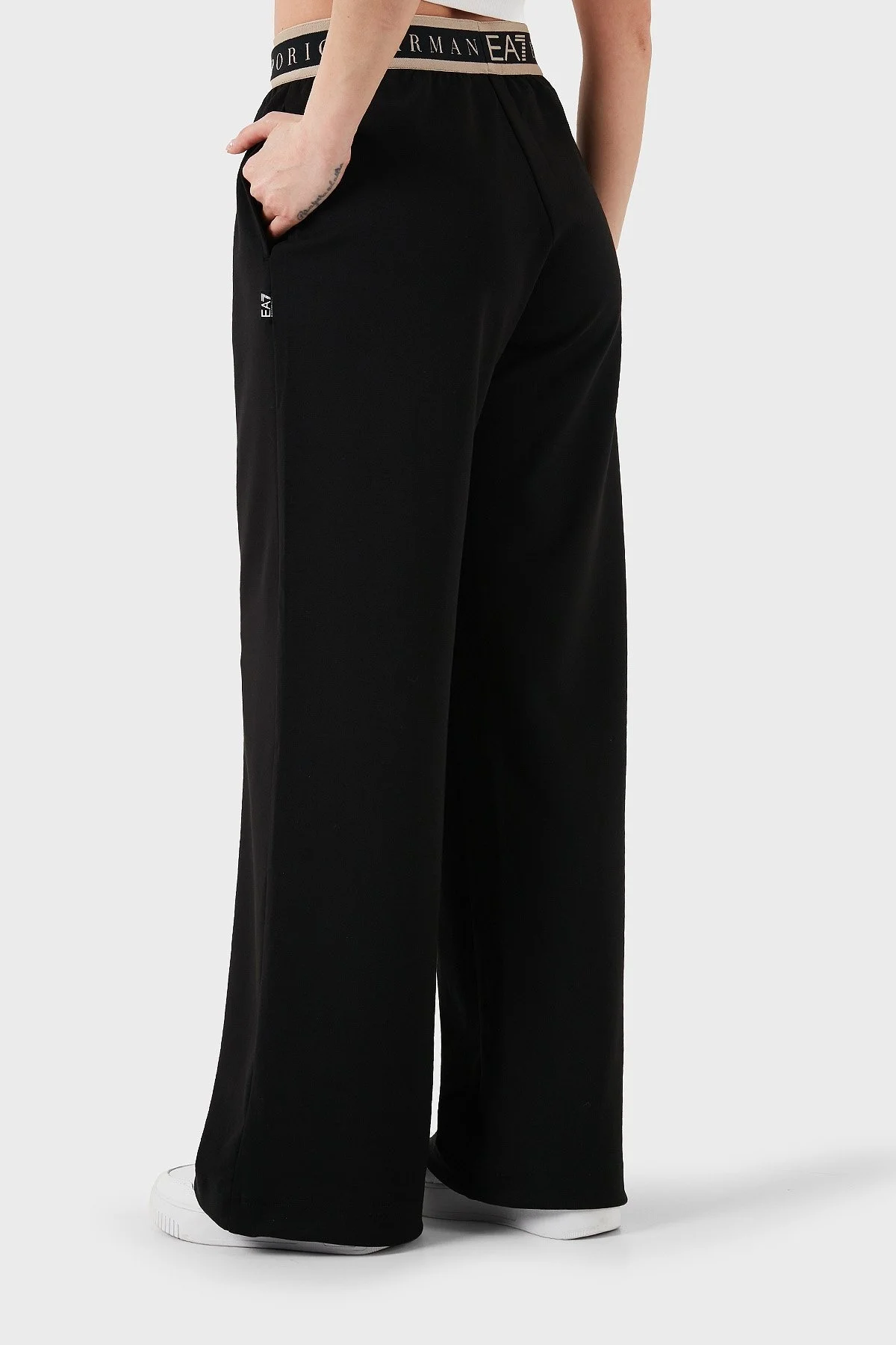 EA7 Wide Leg Yüksek Bel Bol Paça Logolu Bayan Pantolon 7W000281 AF12501 UC001 SİYAH - 2