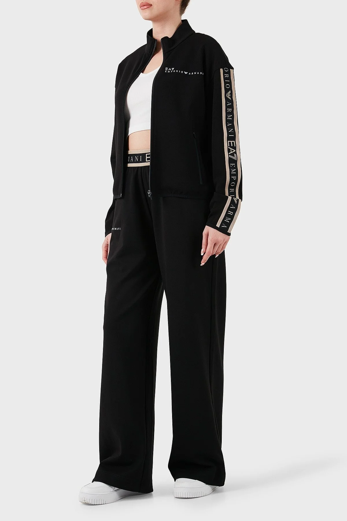 EA7 Wide Leg Yüksek Bel Bol Paça Logolu Bayan Pantolon 7W000281 AF12501 UC001 SİYAH - 3