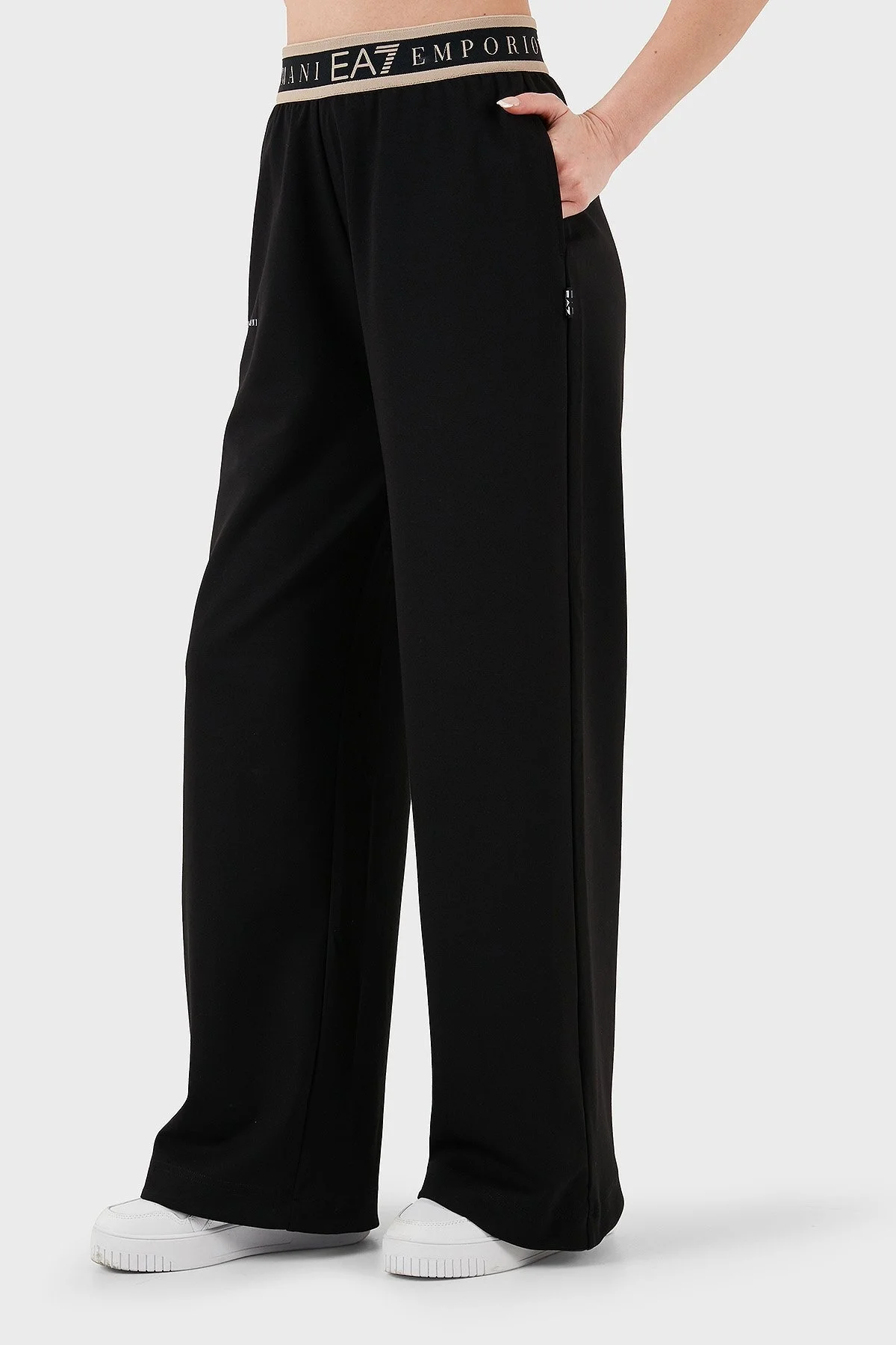 EA7 Wide Leg Yüksek Bel Bol Paça Logolu Bayan Pantolon 7W000281 AF12501 UC001 SİYAH - 4