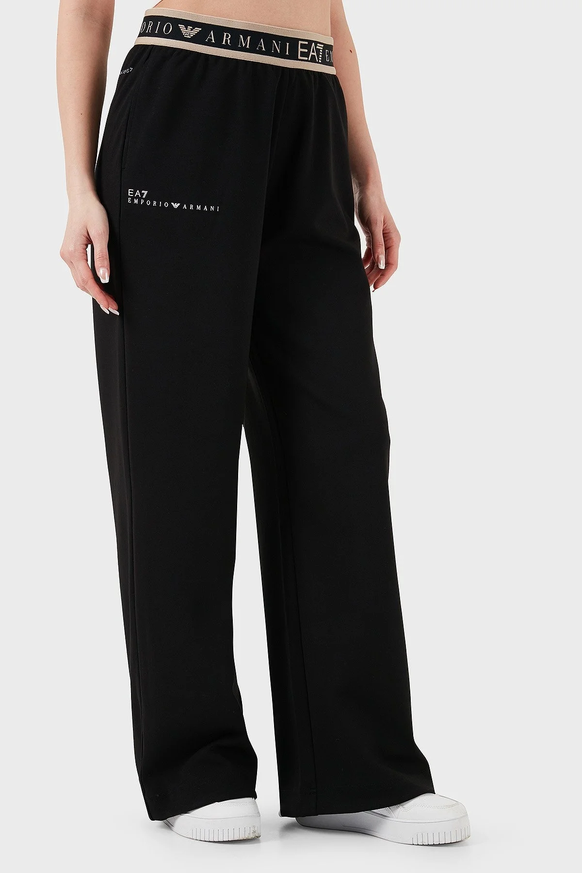 EA7 Wide Leg Yüksek Bel Bol Paça Logolu Bayan Pantolon 7W000281 AF12501 UC001 SİYAH - 5