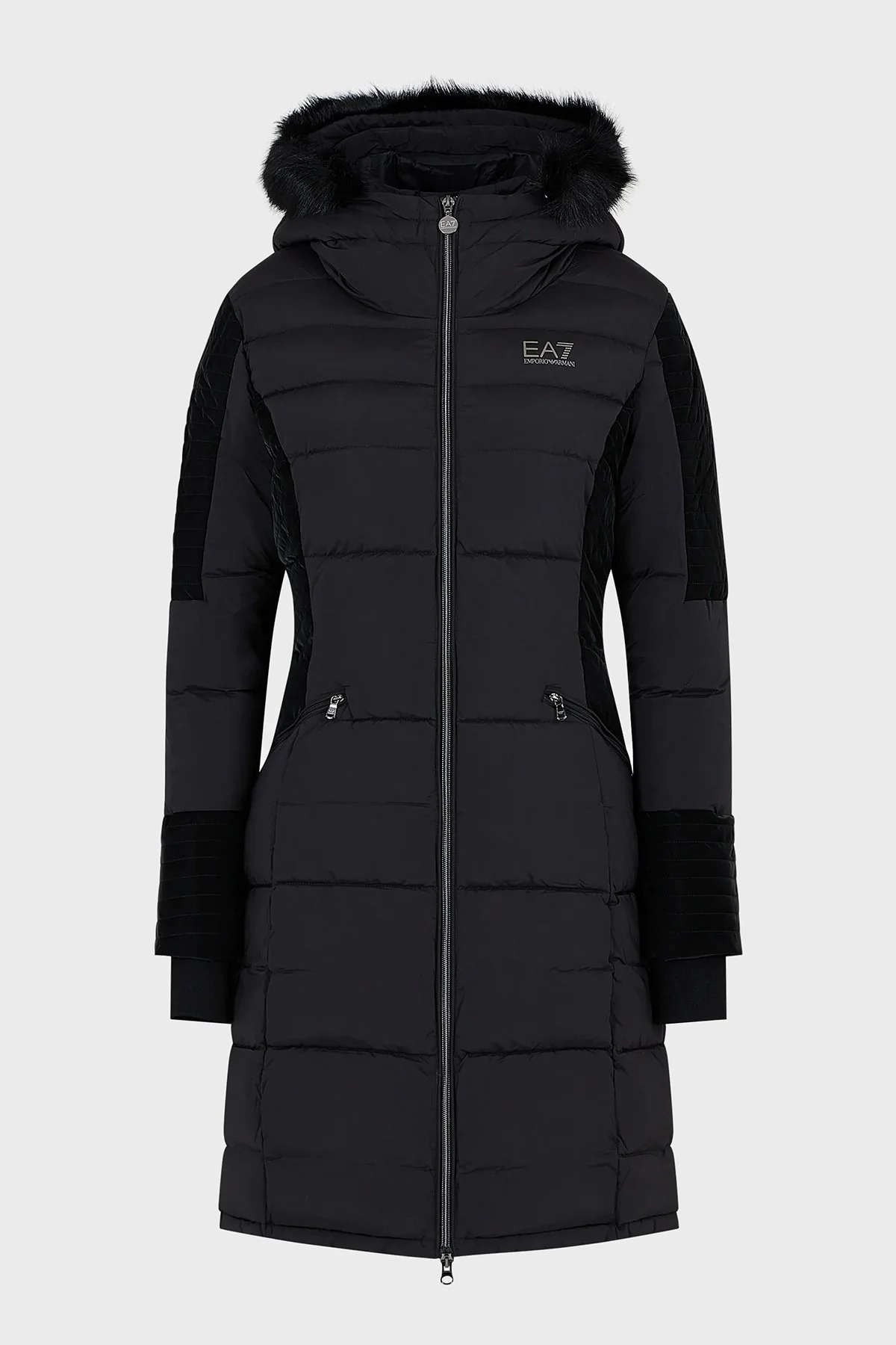 EA7 Yakası Tüylü Kapüşonlu Fermuarlı Regular Fit Uzun Bayan Mont 6RTL10 TNDAZ 1200 SİYAH - 4