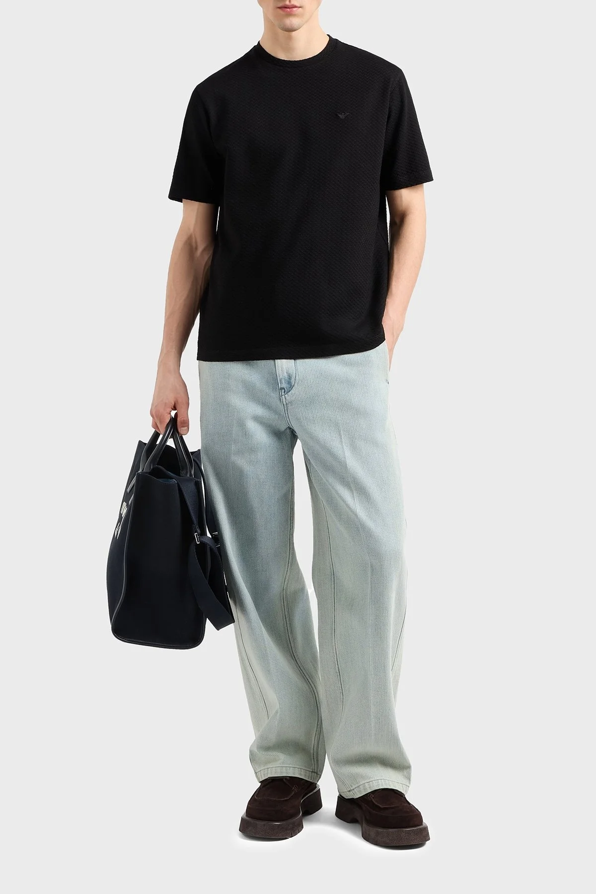 Emporio Arman Pamuklu Regular Fit Kabartmalı Jakarlı Erkek T Shirt EM001728 AF14874 FC039 SİYAH - 7