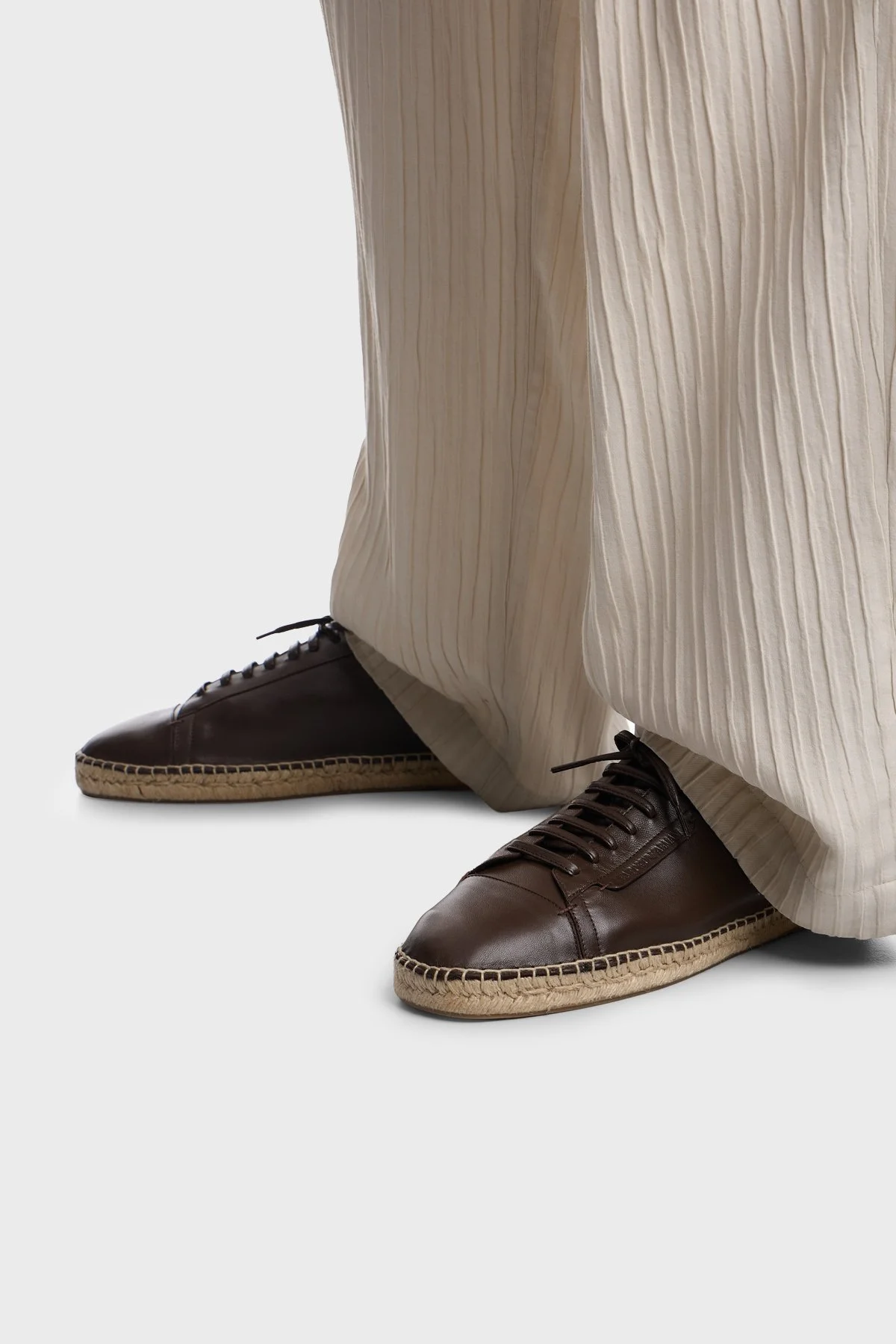 Emporio Armani % 100 Deri Espadril Erkek Ayakkabı EM005857 AF25536 U6326 KAHVERENGİ - 2