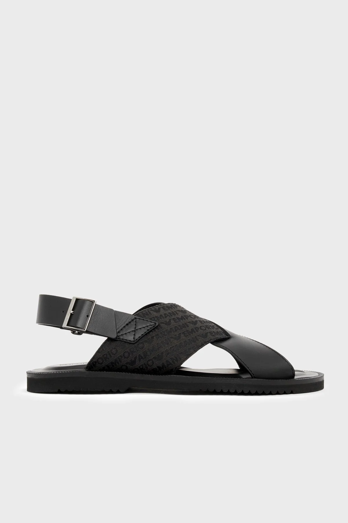 Emporio Armani % 100 Deri Jakarlı Çapraz Bantlı Erkek Sandalet EM004323 AF25617 MC012 SİYAH - 1