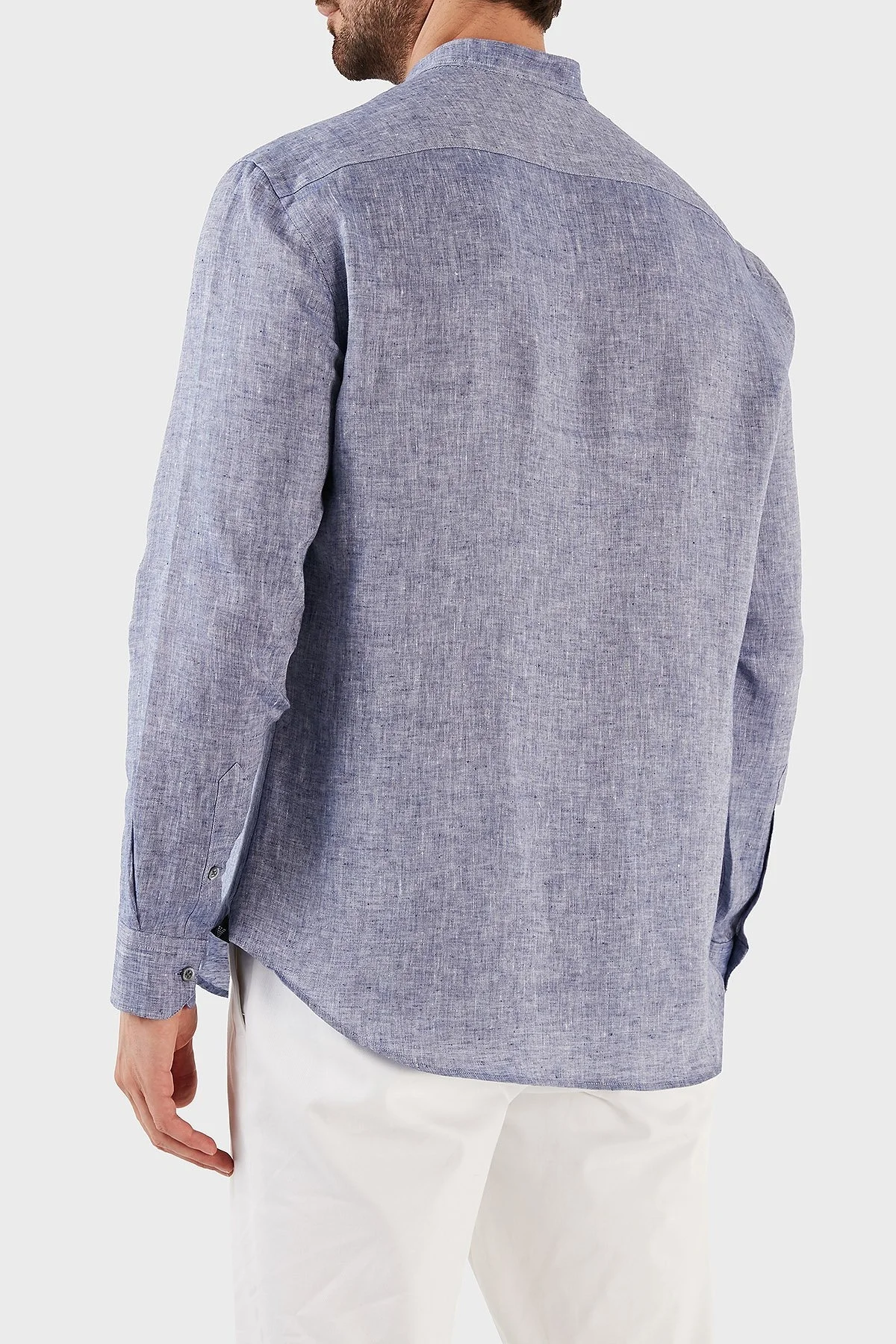 Emporio Armani % 100 Keten Regular Fit Bant Yaka Uzun Kollu Erkek Gömlek D41SMG D10F9 919 LACİVERT - 6