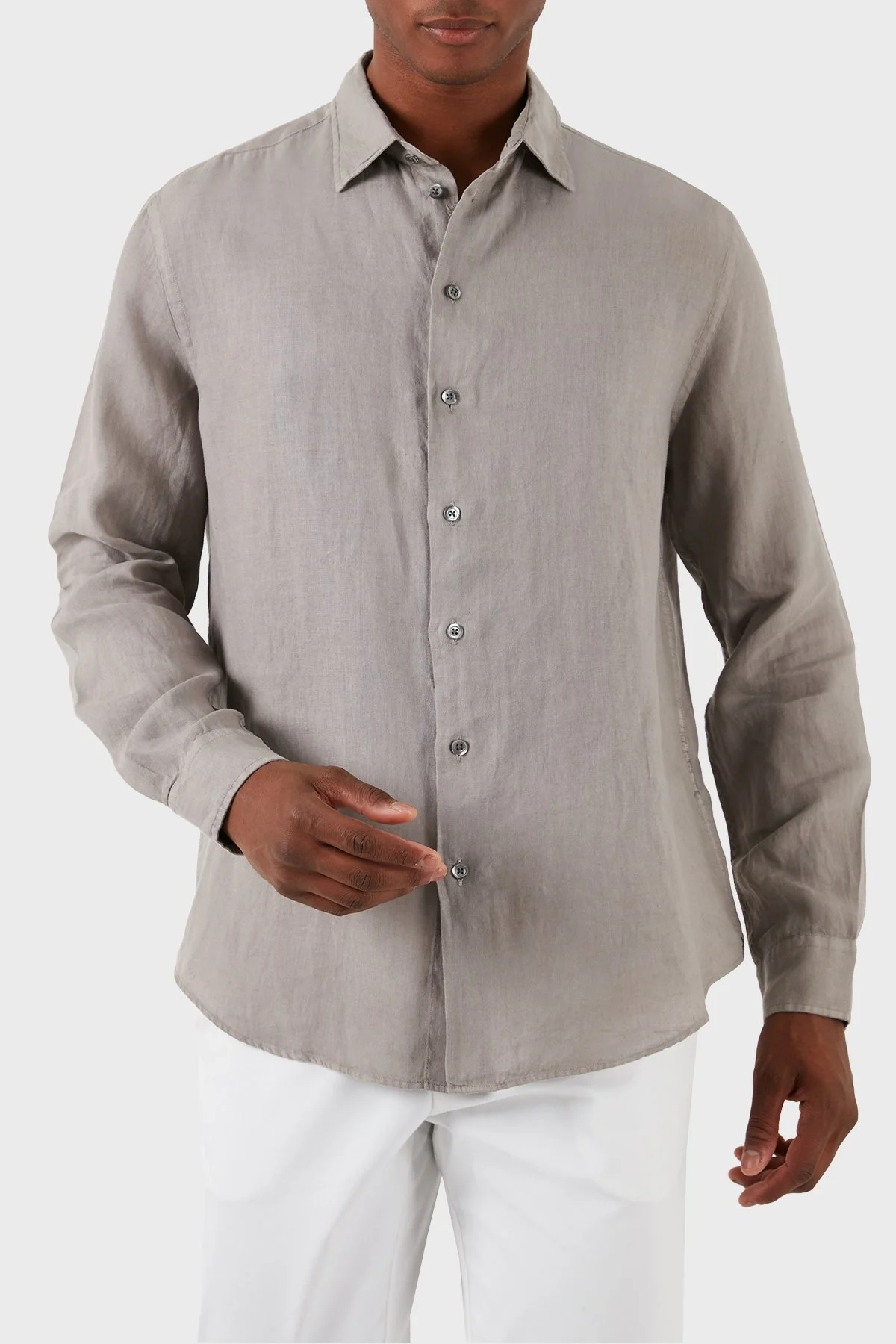 Emporio Armani % 100 Keten Regular Fit Erkek Gömlek E31SM0 010F1 114 GRİ - 2