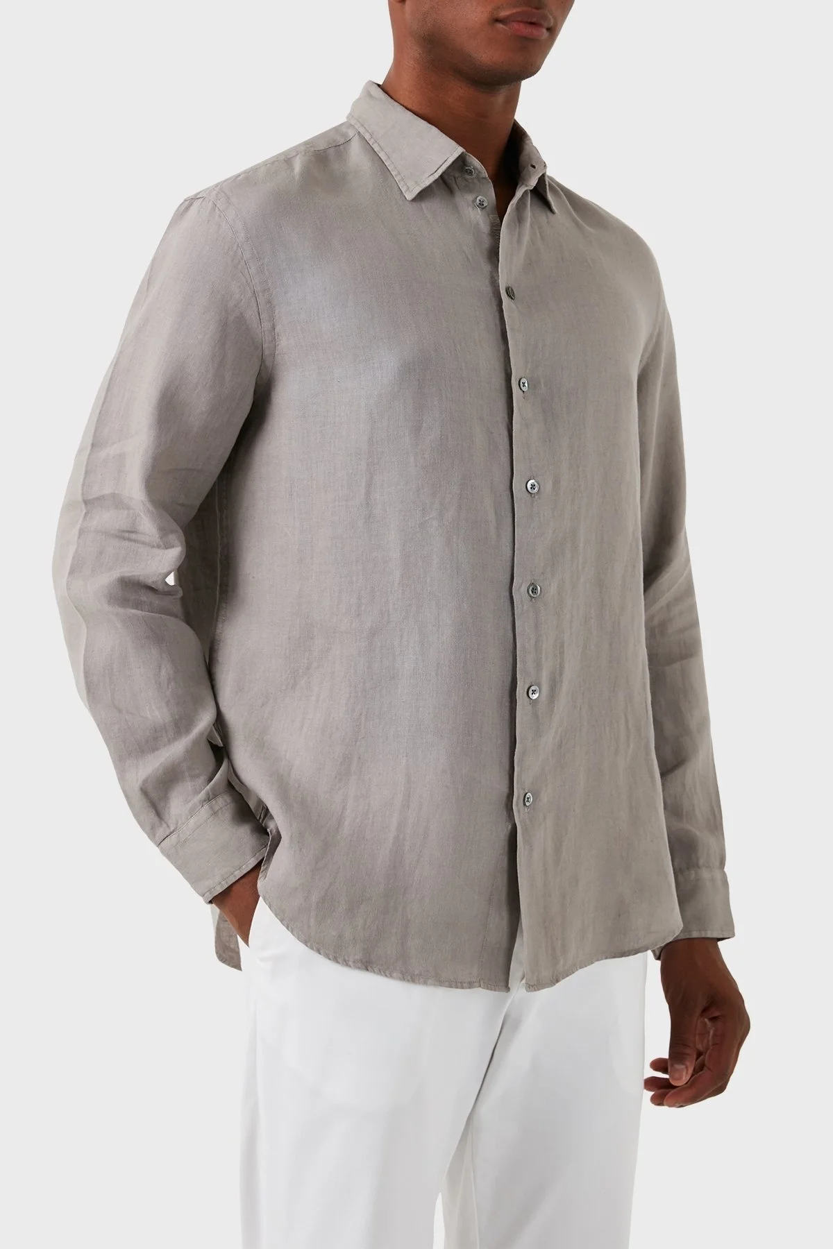 Emporio Armani % 100 Keten Regular Fit Erkek Gömlek E31SM0 010F1 114 GRİ - 4