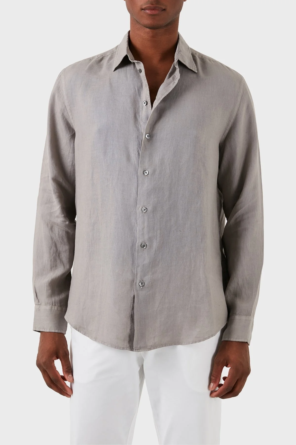 Emporio Armani % 100 Keten Regular Fit Erkek Gömlek E31SM0 010F1 114 GRİ - 5