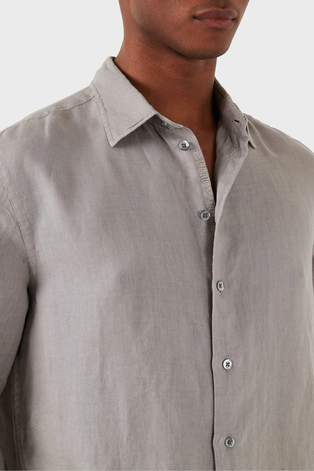 Emporio Armani % 100 Keten Regular Fit Erkek Gömlek E31SM0 010F1 114 GRİ - 6