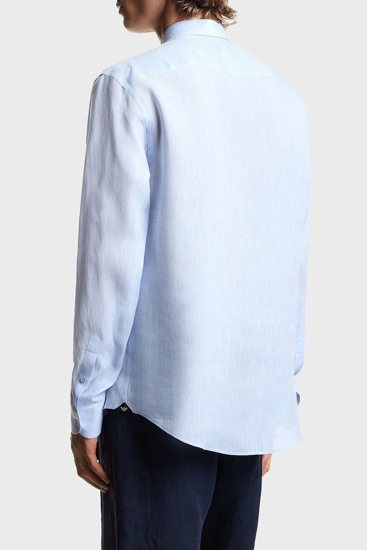 Emporio Armani % 100 Keten Regular Fit Klasik Yaka Uzun Kollu Erkek Gömlek EM000099 TE10157 O9002 MAVİ - 3
