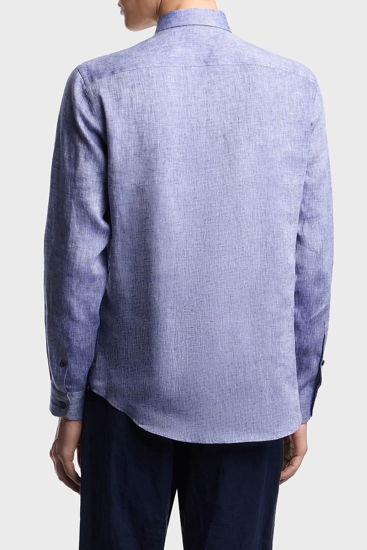 Emporio Armani % 100 Keten Regular Fit Klasik Yaka Uzun Kollu Erkek Gömlek EM000099 TE10157 OB003 MAVİ - 3