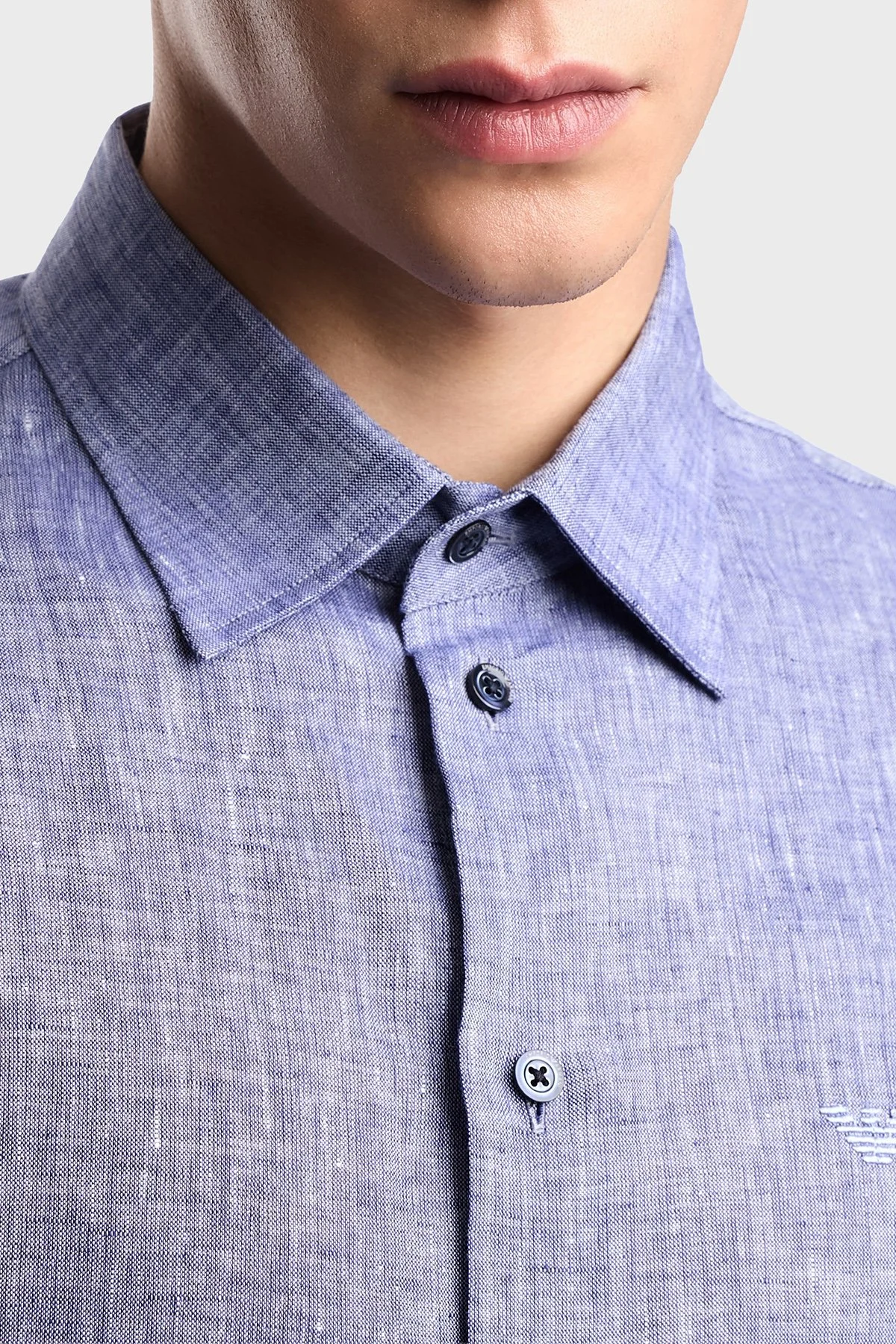 Emporio Armani % 100 Keten Regular Fit Klasik Yaka Uzun Kollu Erkek Gömlek EM000099 TE10157 OB003 MAVİ - 4
