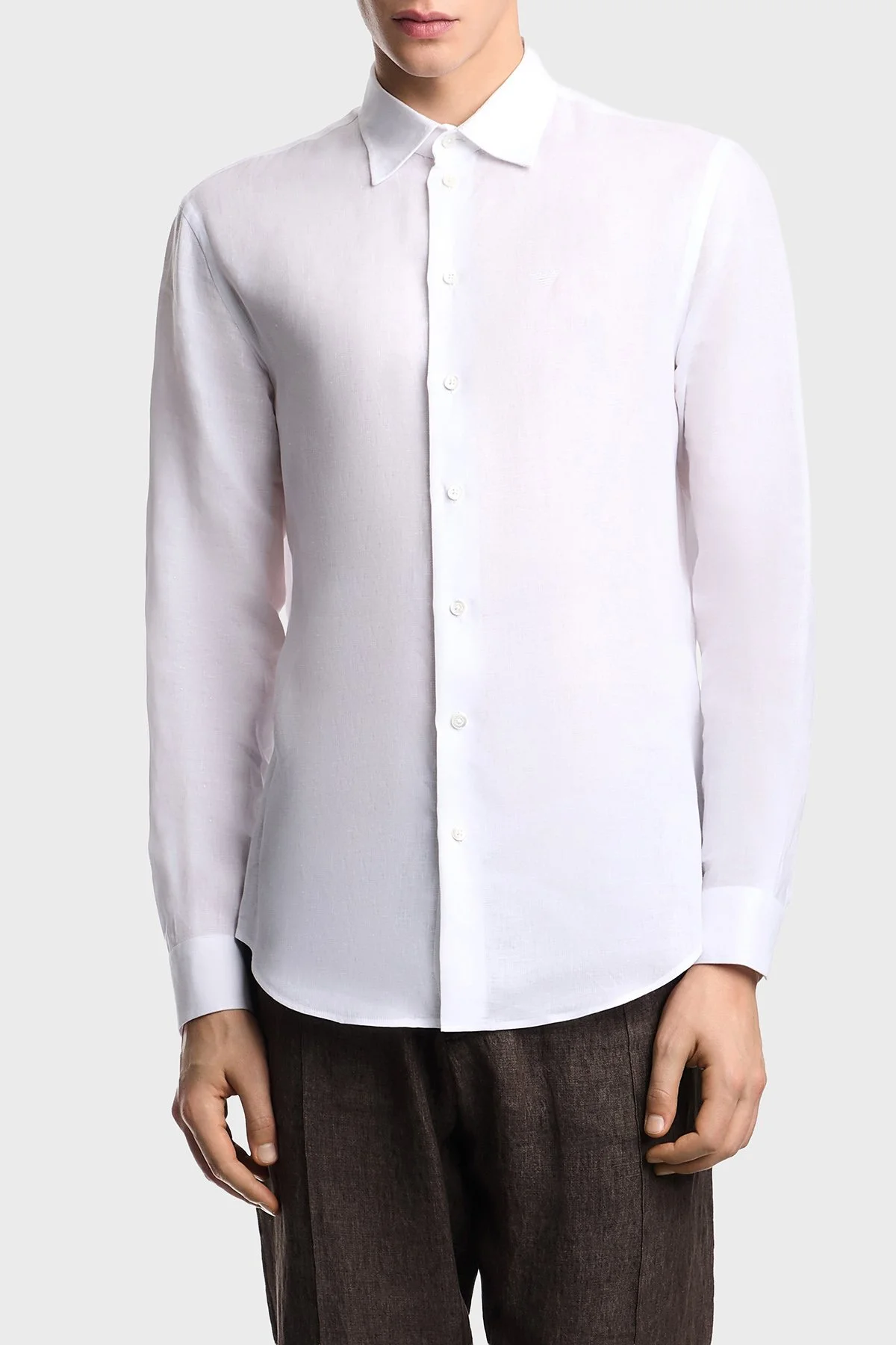 Emporio Armani % 100 Keten Regular Fit Klasik Yaka Uzun Kollu Erkek Gömlek EM000099 TE10157 U0002 MAVİ - 1