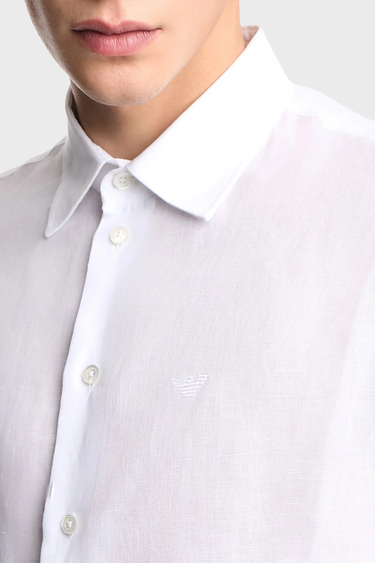 Emporio Armani % 100 Keten Regular Fit Klasik Yaka Uzun Kollu Erkek Gömlek EM000099 TE10157 U0002 MAVİ - 4