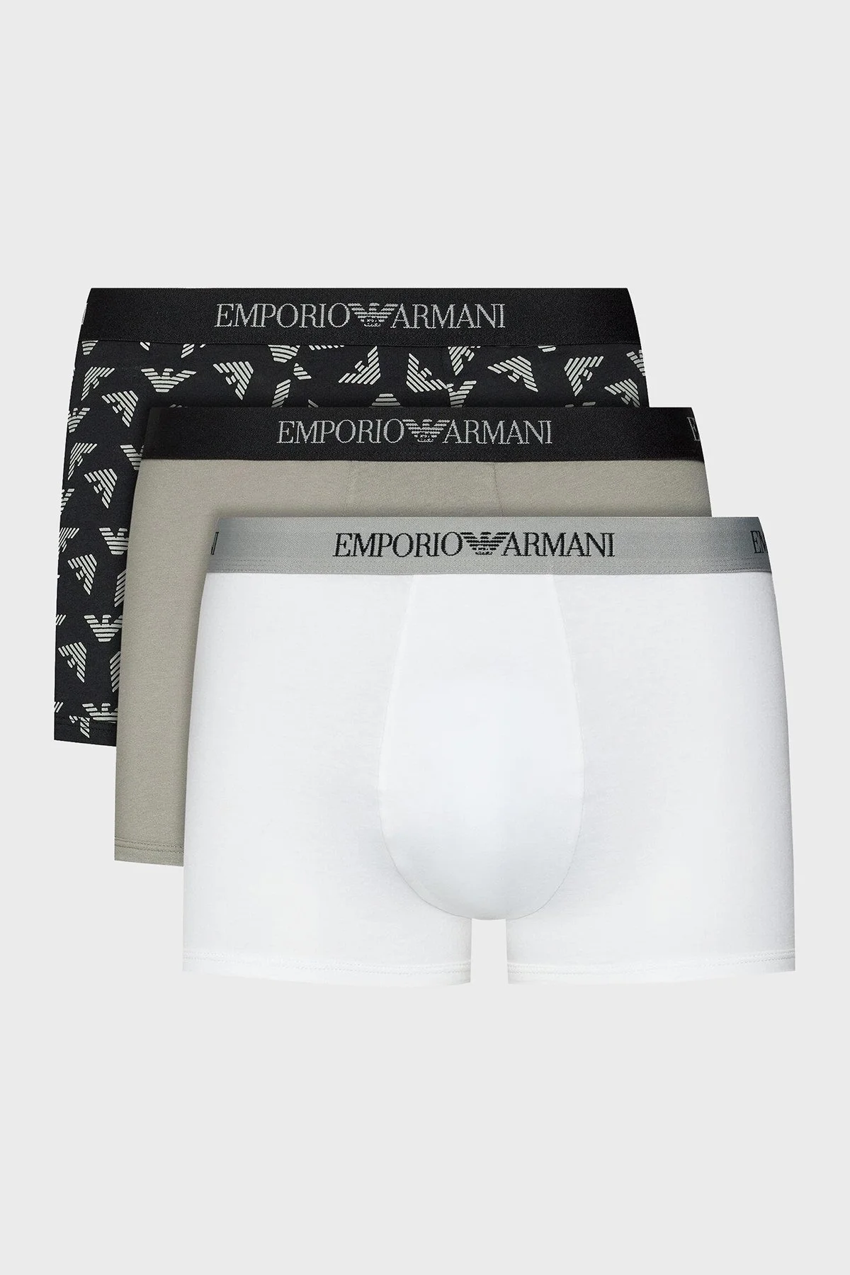 Emporio Armani % 100 Pamuk 3 Pack Erkek Boxer 111625 4R722 18111 SİYAH-BEYAZ-GRİ - 1