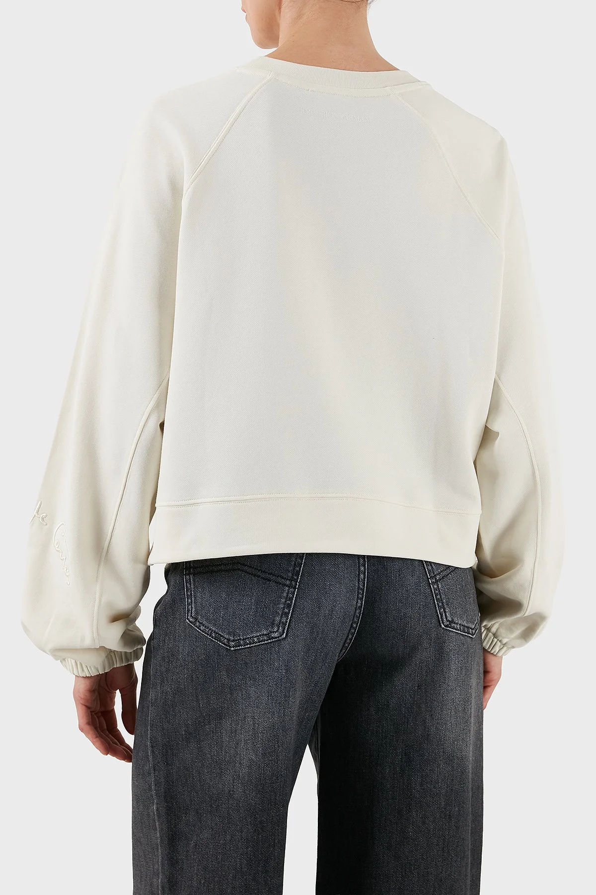 Emporio Armani % 100 Pamuk Comfort Fit Minimal Desenli Bayan Sweat EW002122 AF12538 U1144 EKRU - 3