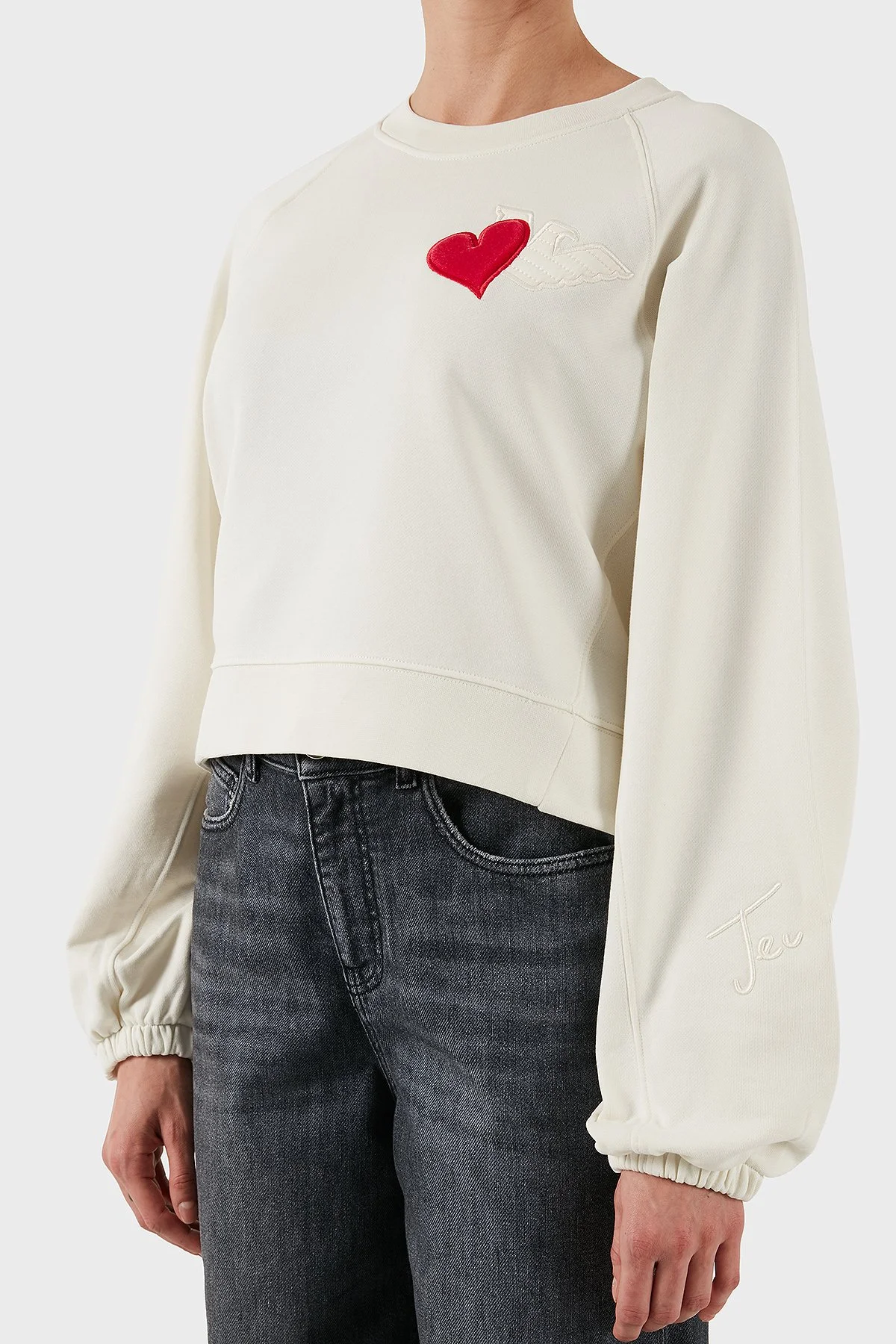 Emporio Armani % 100 Pamuk Comfort Fit Minimal Desenli Bayan Sweat EW002122 AF12538 U1144 EKRU - 4