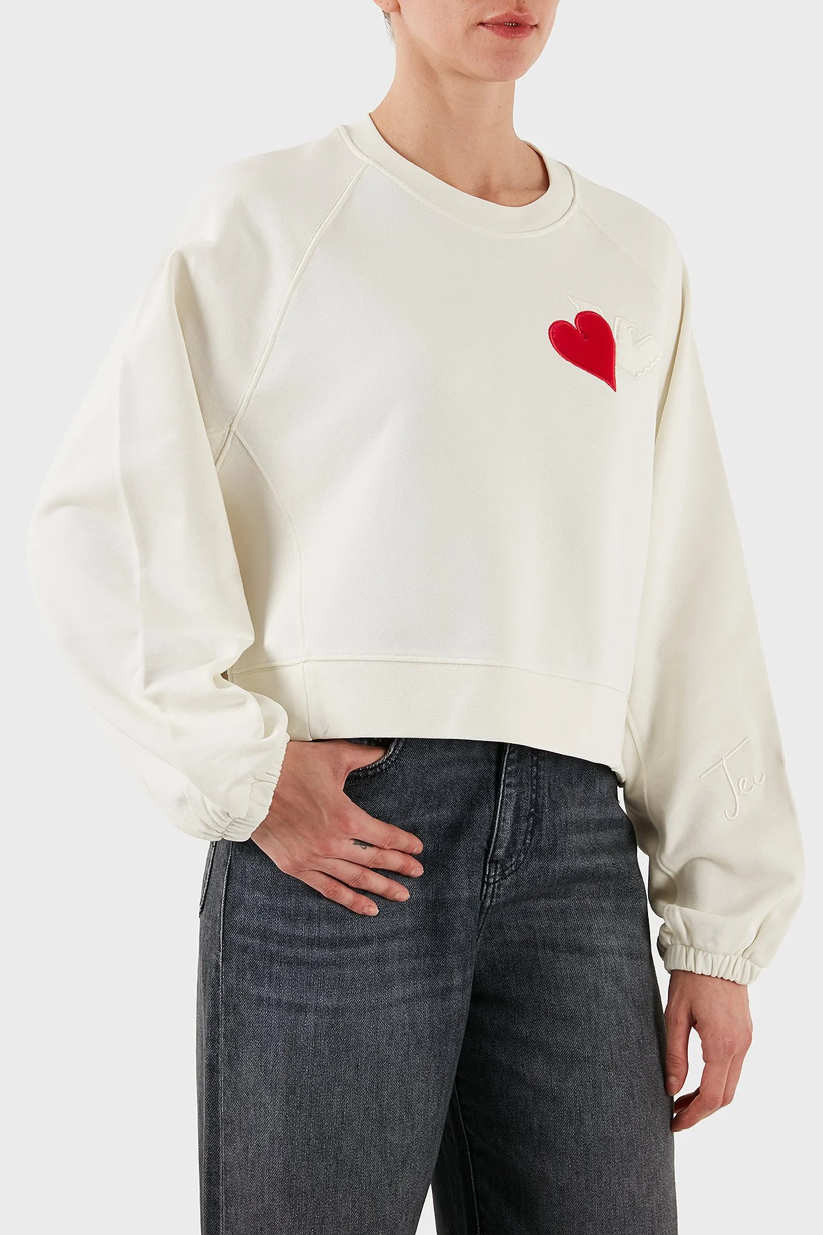 Emporio Armani % 100 Pamuk Comfort Fit Minimal Desenli Bayan Sweat EW002122 AF12538 U1144 EKRU - 5