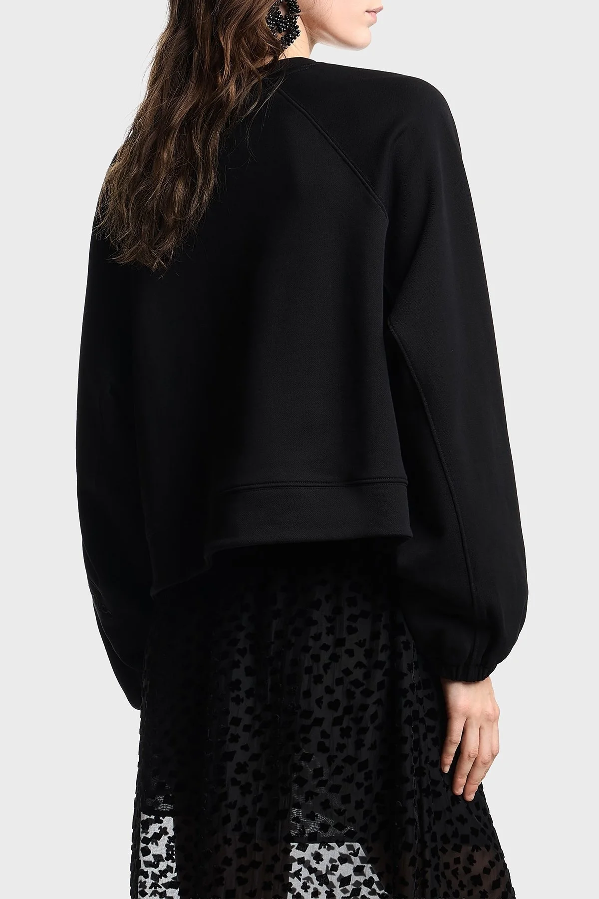 Emporio Armani % 100 Pamuk Comfort Fit Minimal Desenli Bayan Sweat EW002122 AF12538 UC001 SİYAH - 3