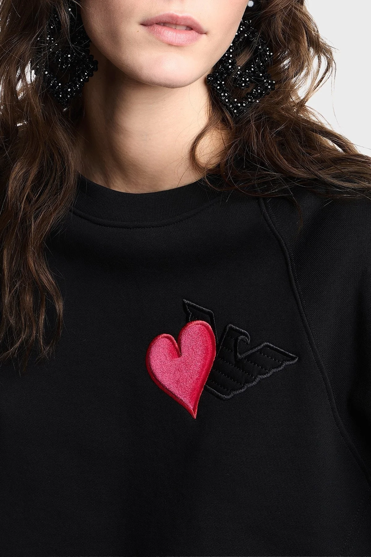 Emporio Armani % 100 Pamuk Comfort Fit Minimal Desenli Bayan Sweat EW002122 AF12538 UC001 SİYAH - 5