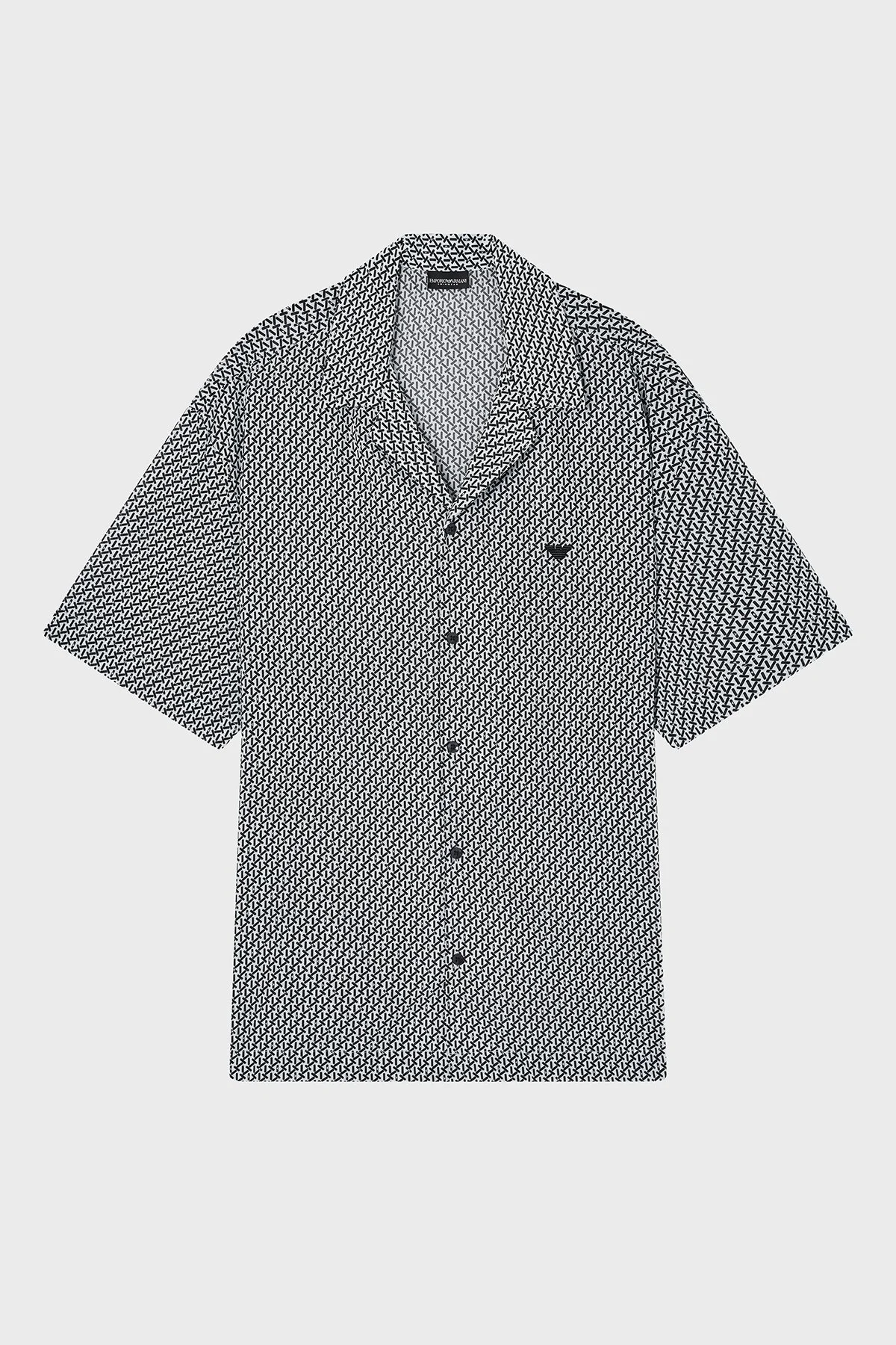 Emporio Armani % 100 Pamuk Desenli Relaxed Fit Kısa Kollu Erkek Gömlek EM000593 AF20439 F0026 BEYAZ SİYAH - 3