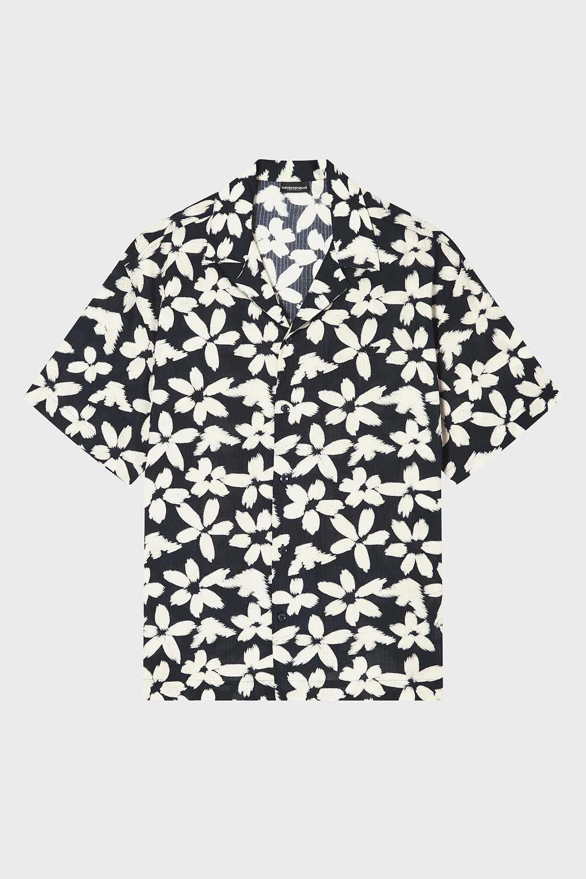 Emporio Armani % 100 Pamuk Desenli Relaxed Fit Kısa Kollu Erkek Gömlek EM000593 AF20443 FB074 BEYAZ LACİVERT - 3