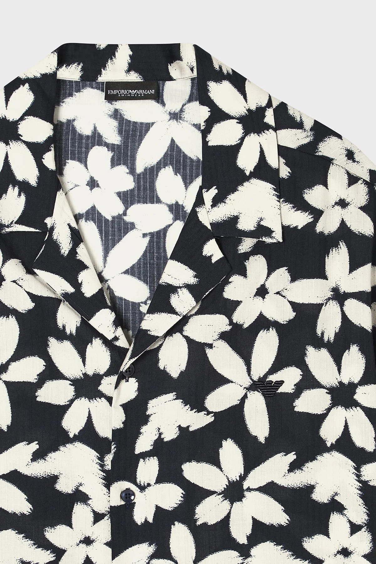 Emporio Armani % 100 Pamuk Desenli Relaxed Fit Kısa Kollu Erkek Gömlek EM000593 AF20443 FB074 BEYAZ LACİVERT - 4