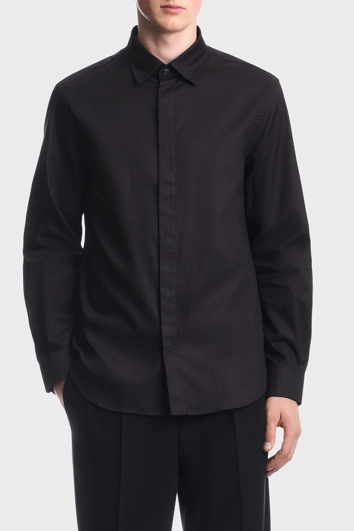 Emporio Armani %100 Pamuk Düğmeli Erkek Gömlek EM006704 AF18123 FB058 Mavi - 1