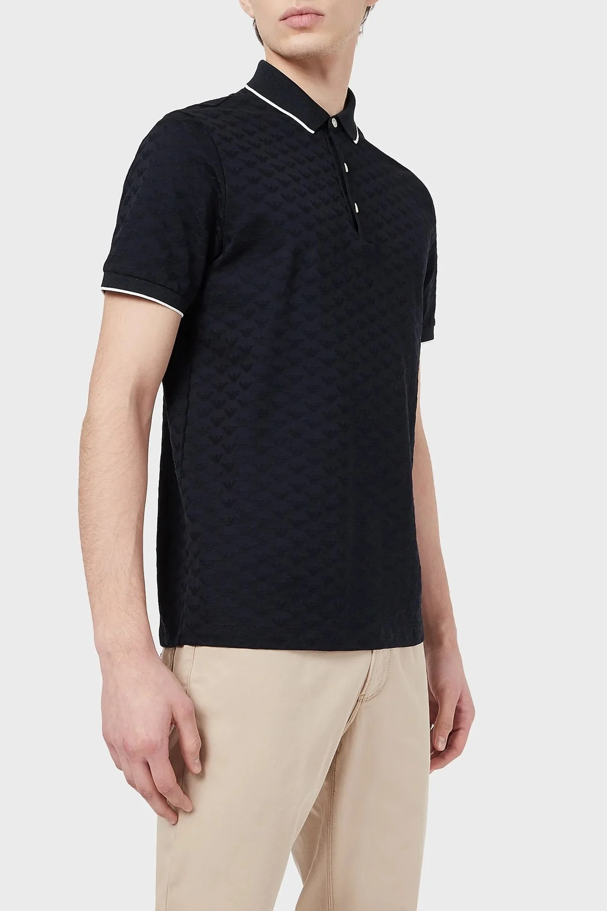 Emporio Armani % 100 Pamuk Düğmeli T Shirt Erkek Polo 8N1FP0 1JHWZ 0920 LACİVERT - 1