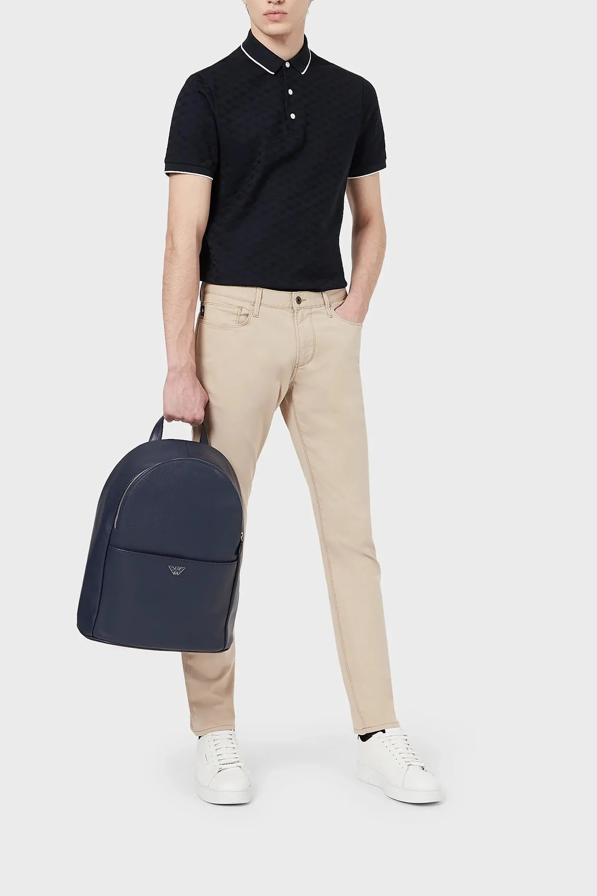 Emporio Armani % 100 Pamuk Düğmeli T Shirt Erkek Polo 8N1FP0 1JHWZ 0920 LACİVERT - 3