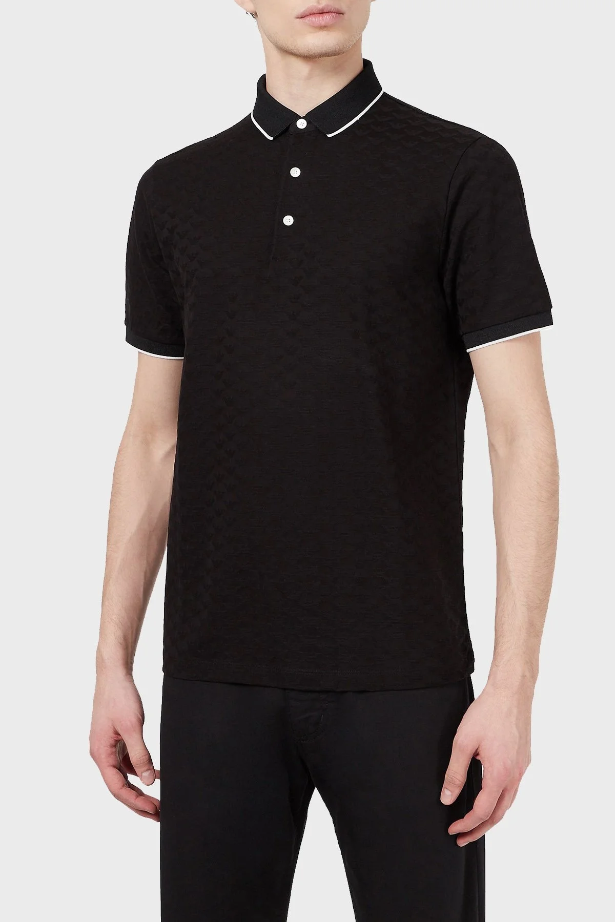 Emporio Armani % 100 Pamuk Düğmeli Erkek Polo Yaka T Shirt 8N1FP0 1JHWZ 0999 SİYAH - 1