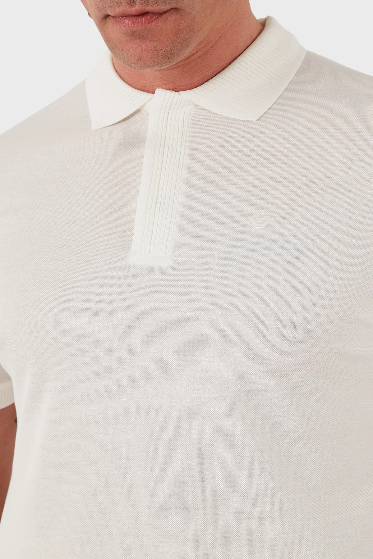 Emporio Armani % 100 Pamuk Gizli Düğmeli Erkek Polo Yaka T Shirt EM000850 AF12955 U0003 BEYAZ - 5