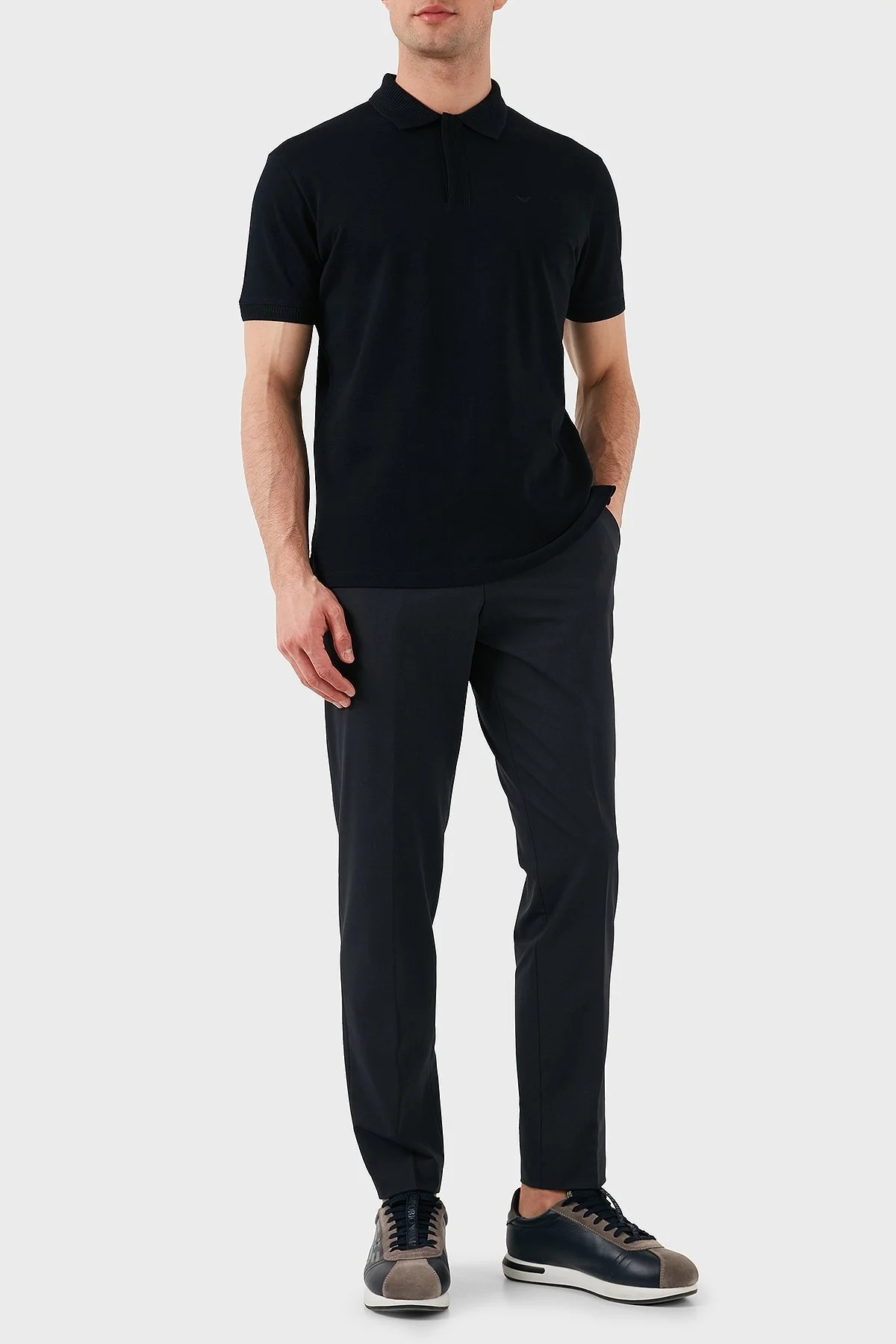 Emporio Armani % 100 Pamuk Gizli Düğmeli Erkek Polo Yaka T Shirt EM000850 AF12955 UB118 LACİVERT - 2