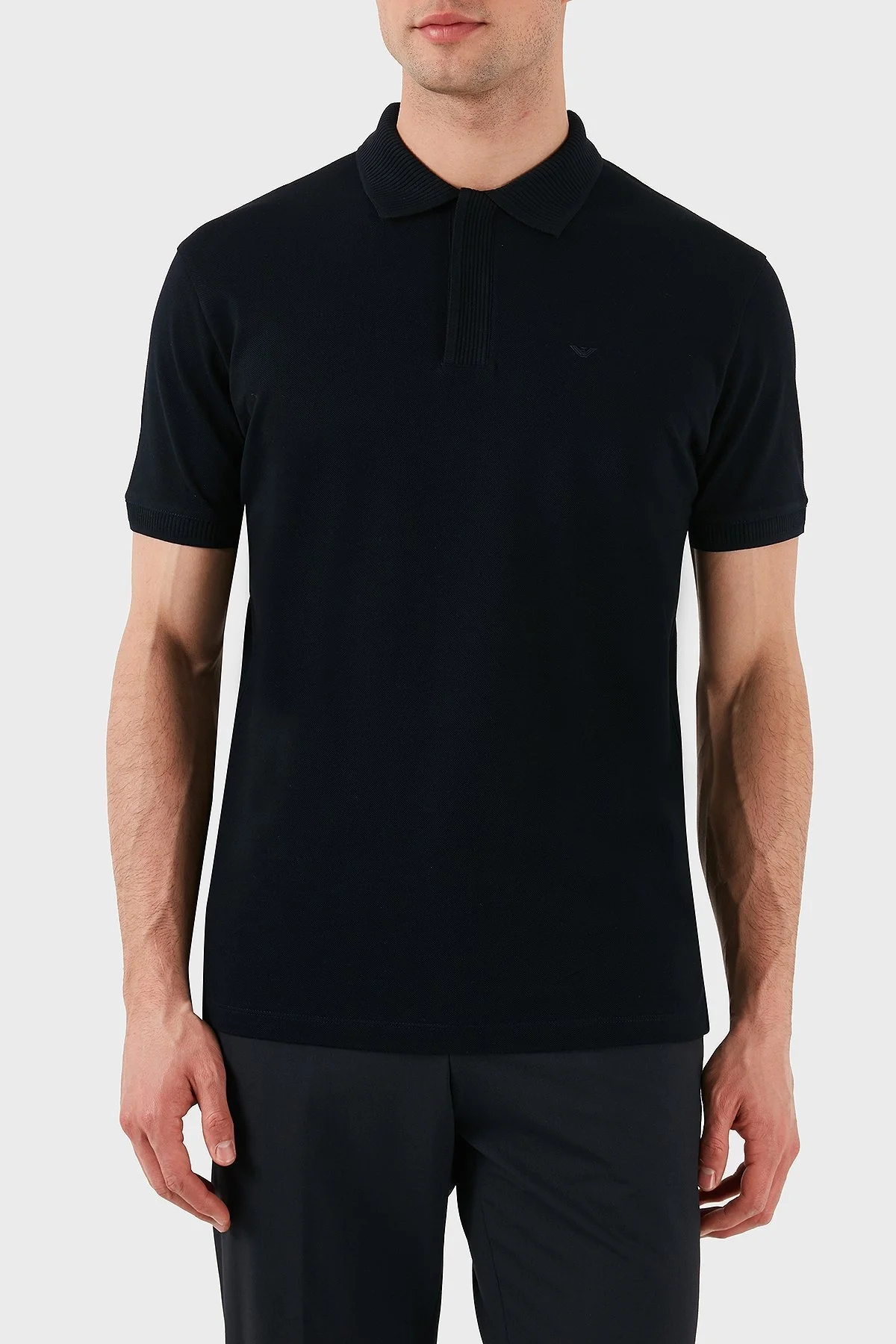 Emporio Armani % 100 Pamuk Gizli Düğmeli Erkek Polo Yaka T Shirt EM000850 AF12955 UB118 LACİVERT - 4