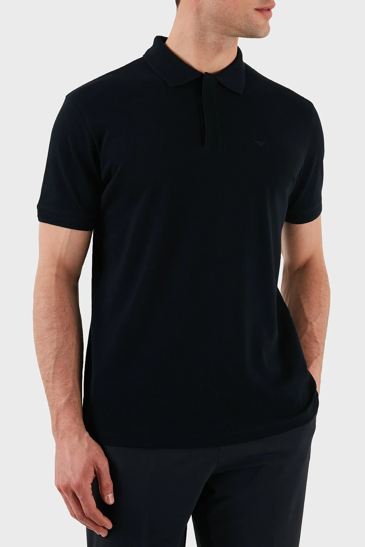 Emporio Armani % 100 Pamuk Gizli Düğmeli Erkek Polo Yaka T Shirt EM000850 AF12955 UB118 LACİVERT - 5