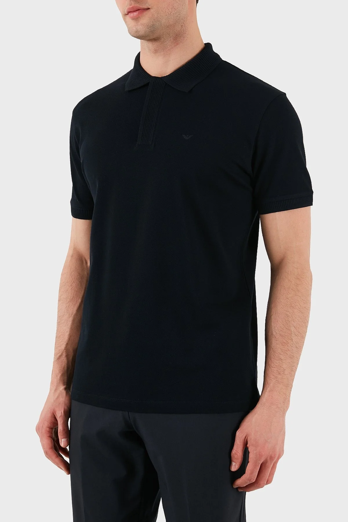 Emporio Armani % 100 Pamuk Gizli Düğmeli Erkek Polo Yaka T Shirt EM000850 AF12955 UB118 LACİVERT - 6