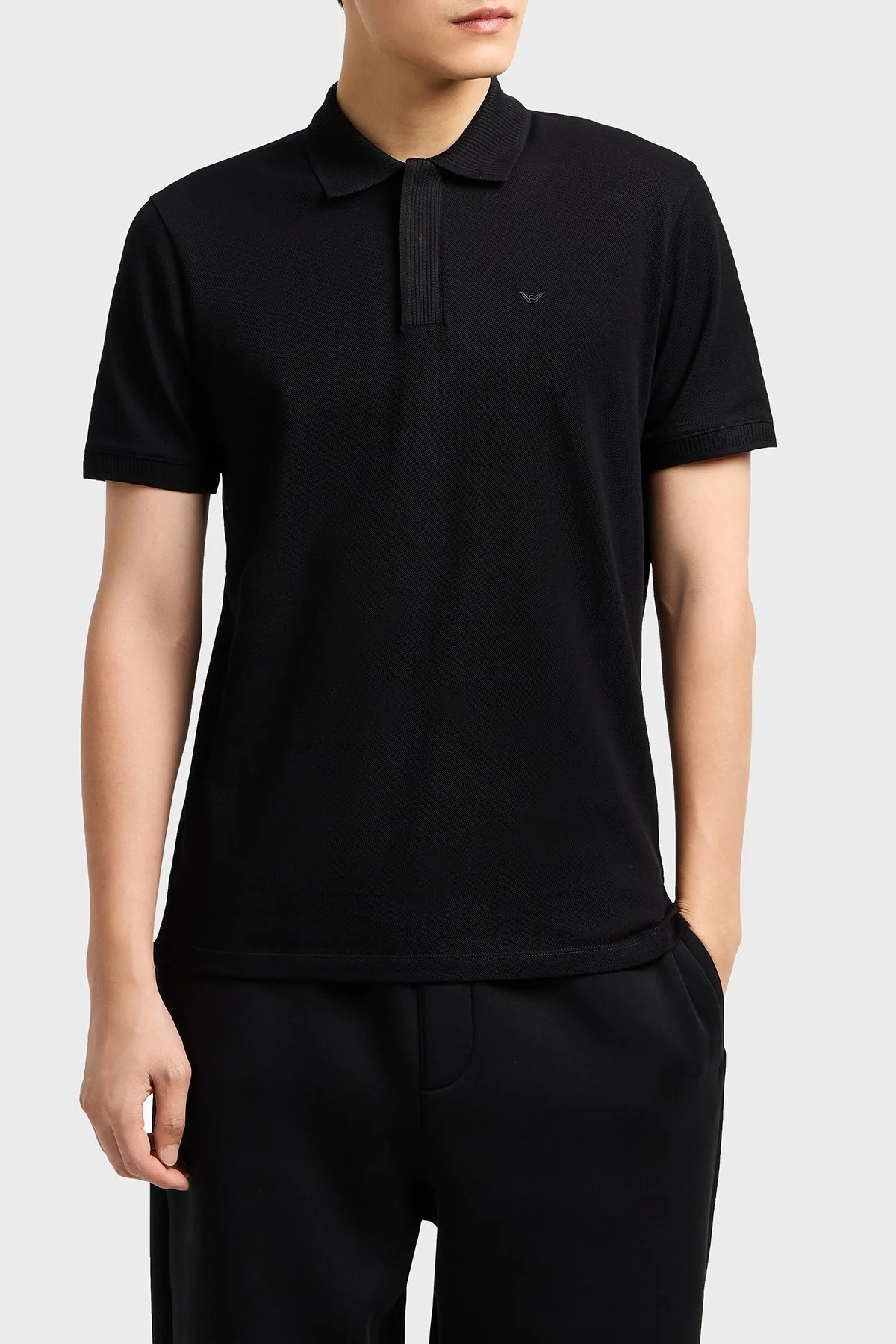 Emporio Armani % 100 Pamuk Gizli Düğmeli Erkek Polo Yaka T Shirt EM000850 AF12955 UC001 SİYAH - 6