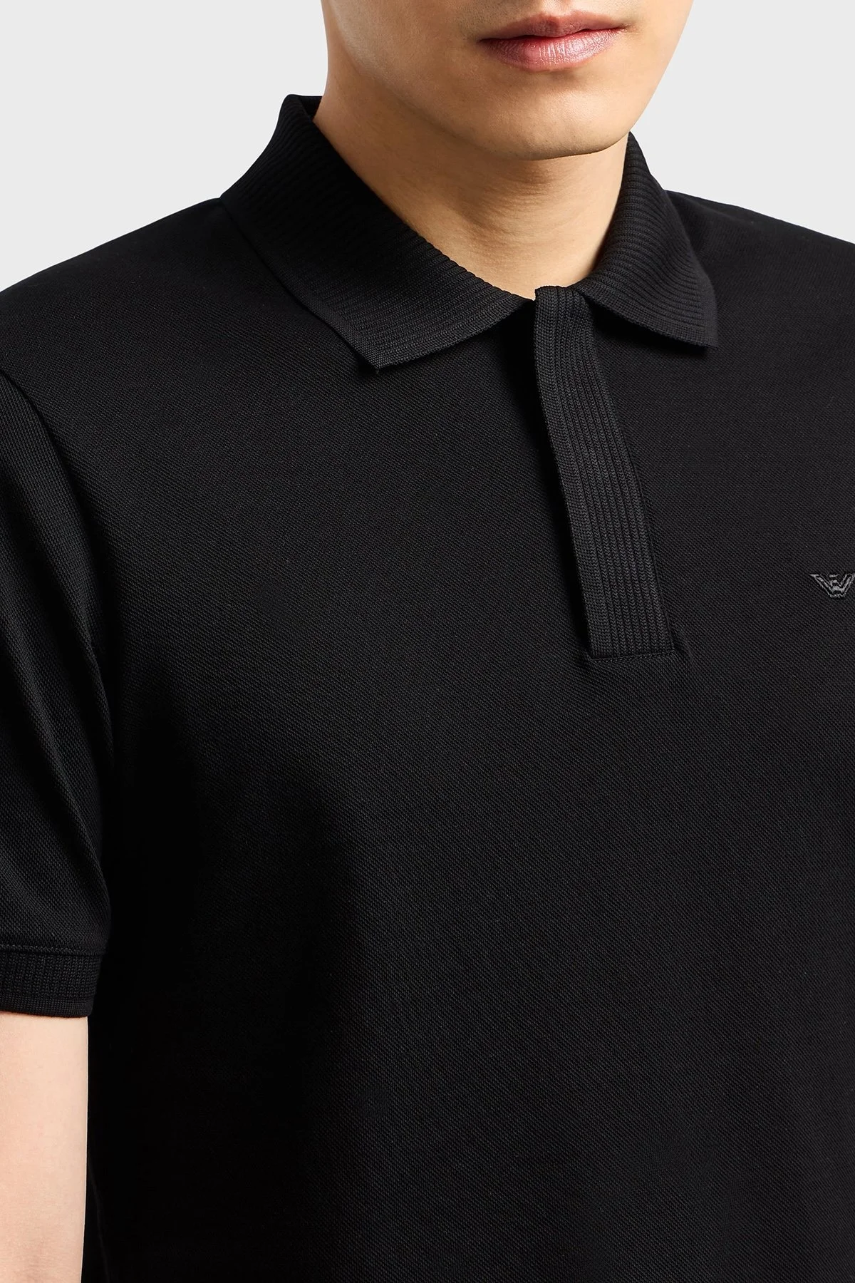 Emporio Armani % 100 Pamuk Gizli Düğmeli Erkek Polo Yaka T Shirt EM000850 AF12955 UC001 SİYAH - 9