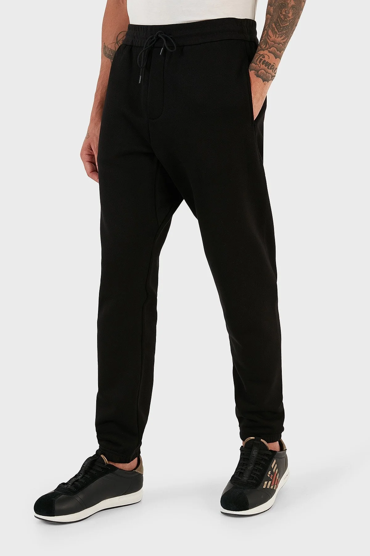 Emporio Armani % 100 Pamuk İpli Elastik Paçalı Regular Fit Jogger Spor Erkek Pantolon 6R1PU3 1JWPZ 0999 SİYAH - 1