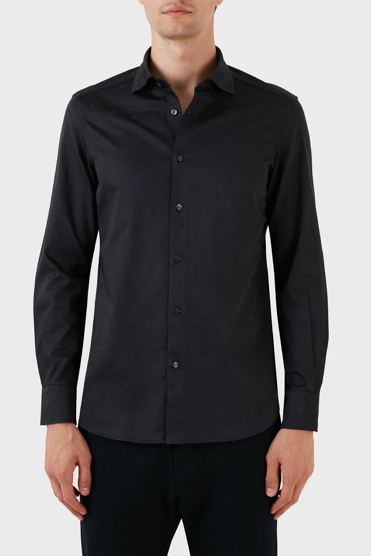 Emporio Armani % 100 Pamuk Jakarlı Logo Desenli Regular Fit Erkek Gömlek 6R1C86 1NVYZ F961 LACİVERT - 1