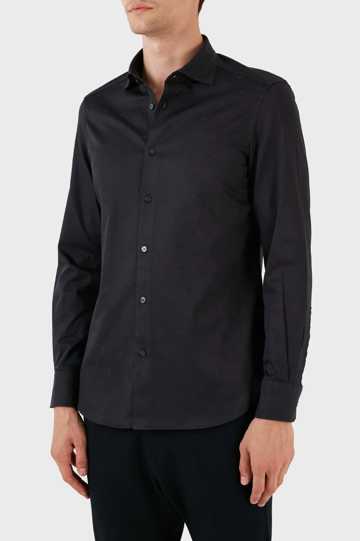 Emporio Armani % 100 Pamuk Jakarlı Logo Desenli Regular Fit Erkek Gömlek 6R1C86 1NVYZ F961 LACİVERT - 3