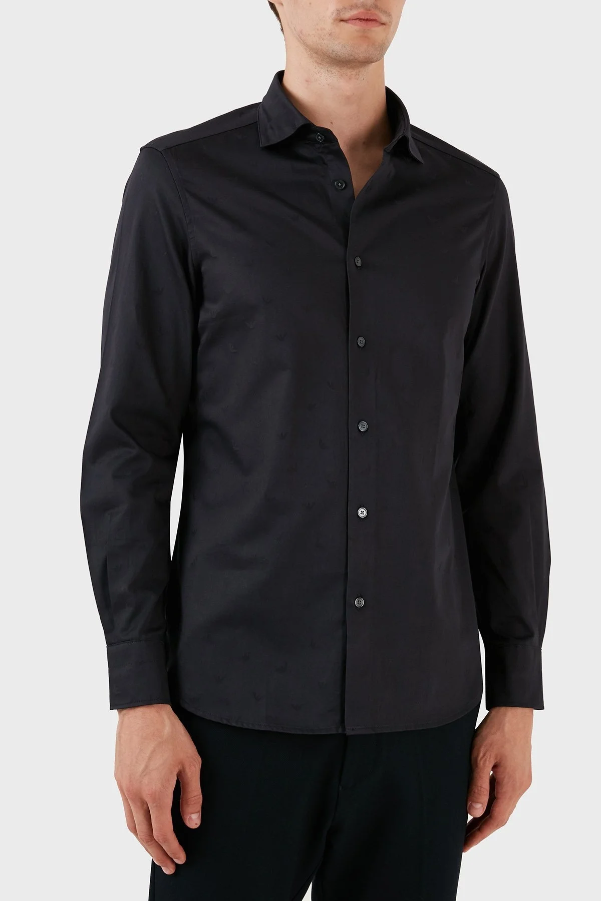 Emporio Armani % 100 Pamuk Jakarlı Logo Desenli Regular Fit Erkek Gömlek 6R1C86 1NVYZ F961 LACİVERT - 4