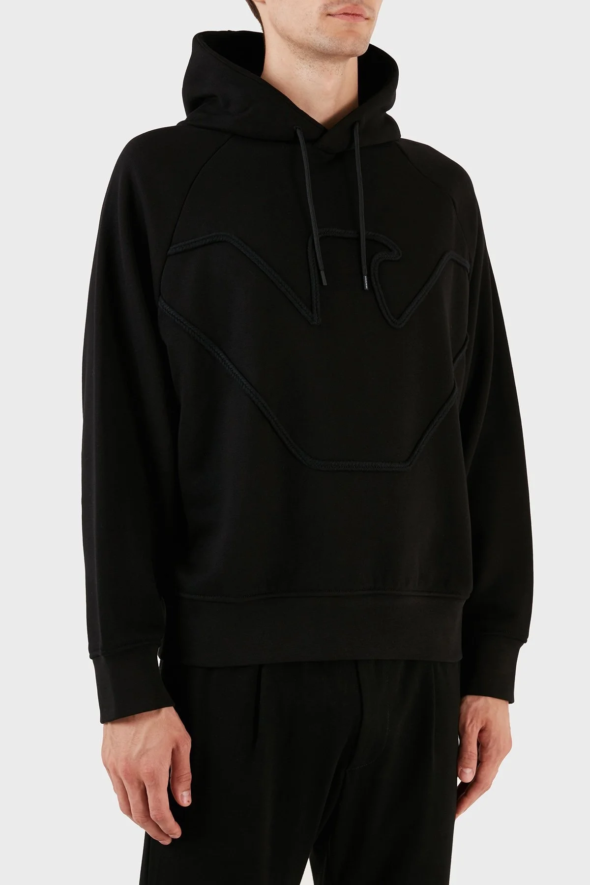 Emporio Armani % 100 Pamuk Kapüşonlu Logo Desenli Regular Fit Erkek Sweat 6R1ME4 1JWPZ 00B4 SİYAH - 9