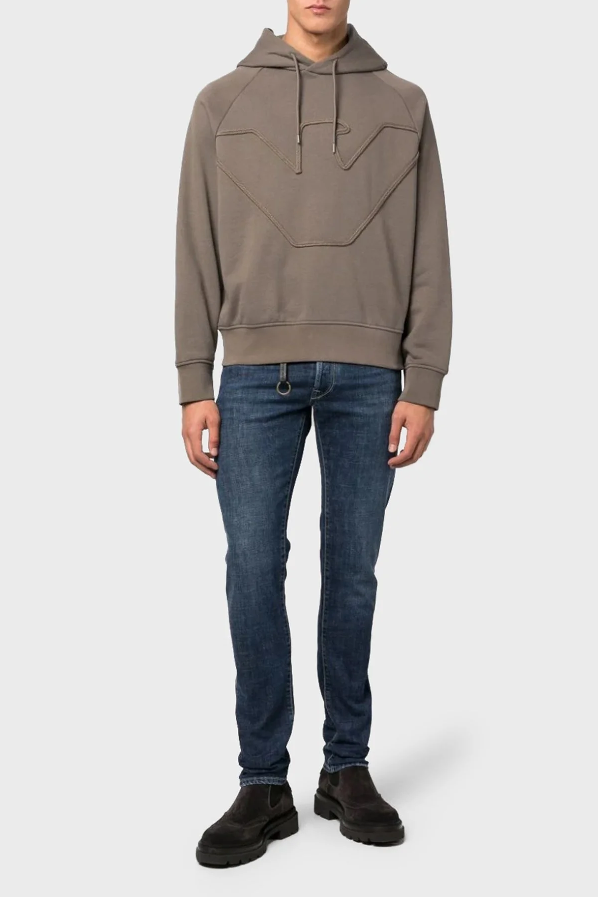 Emporio Armani % 100 Pamuk Kapüşonlu Logo Desenli Regular Fit Erkek Sweat 6R1ME4 1JWPZ 04A5 KAHVE - 2