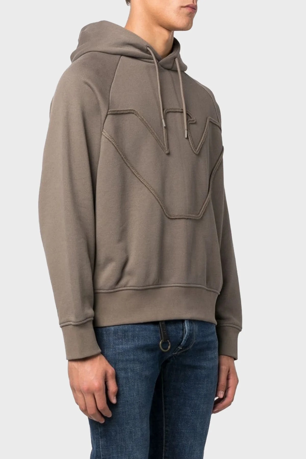 Emporio Armani % 100 Pamuk Kapüşonlu Logo Desenli Regular Fit Erkek Sweat 6R1ME4 1JWPZ 04A5 KAHVE - 1