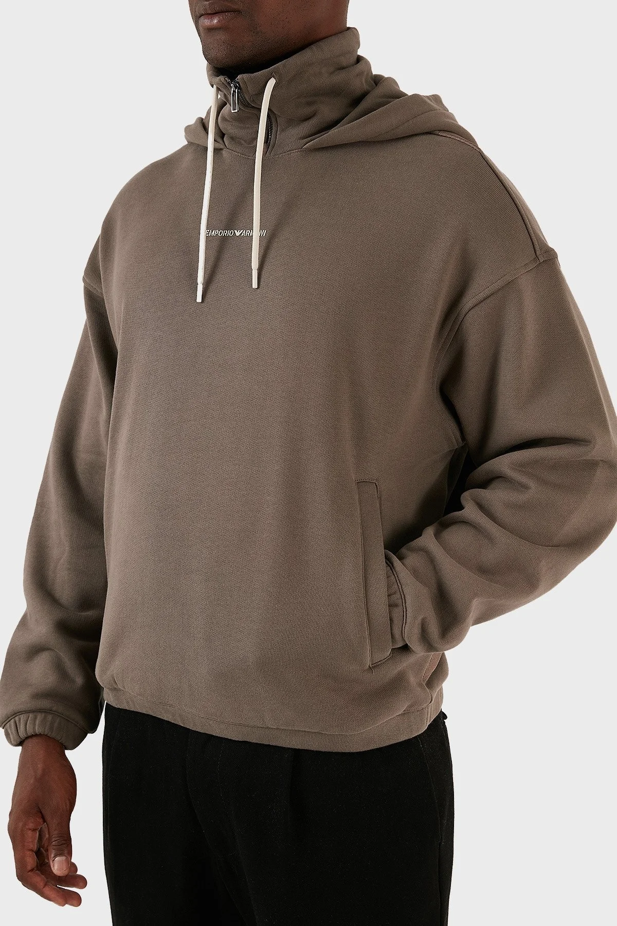 Emporio Armani % 100 Pamuk Kapüşonlu Yarım Fermuarlı Oversize Fit Erkek Sweat 6R1ME6 1JWPZ 0440 KAHVE - 10